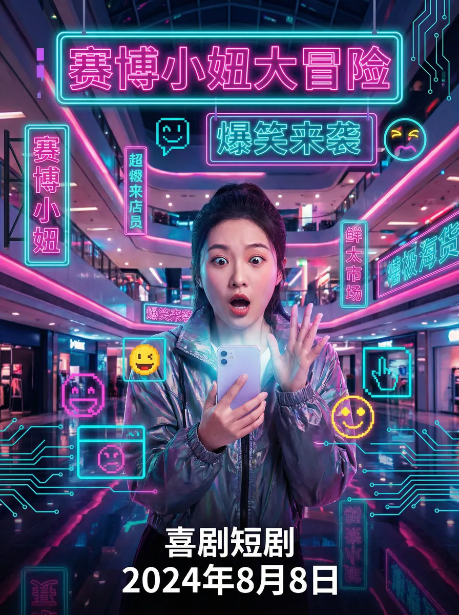夜里十大禁用软件APP 搞笑喜剧短剧 - 赛博小妞大冒险海报