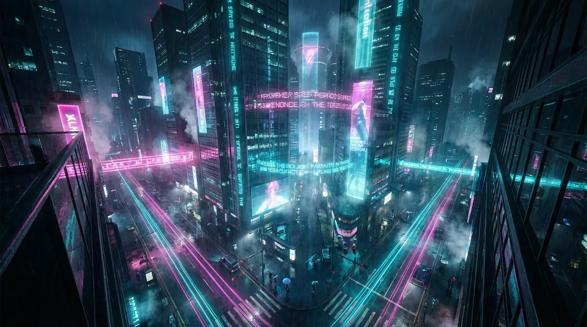 夜里十大禁用软件APP 竖屏短剧平台首页背景 - 赛博朋克都市夜景